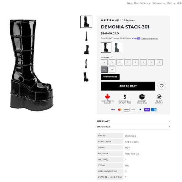 Demonia Stack-301 Size 12 Boots - Picture 6 of 6